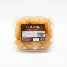 A transparent container with Chandra Foods Logo containing 24 (Approx) Pani Puri Inside by Chandra Foods