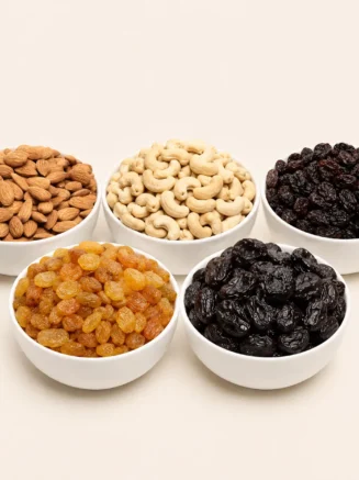 Premium Dry Fruit Box by Chandra Foods, with Almonds, Cashews, Raisins and Prunes.