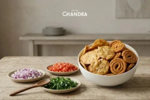 Indian Snacks Recipes Uk Featuring Crispy Pharsi Puri, Methi Masala Puri And Papdi Chaat Snacks In Bowls On A Clean White Background.