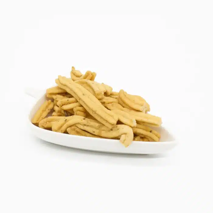 Fully Gathiya in white ceramic bowl by Chandra Foods Fully Gathiya in white ceramic Plate by Chandra Foods