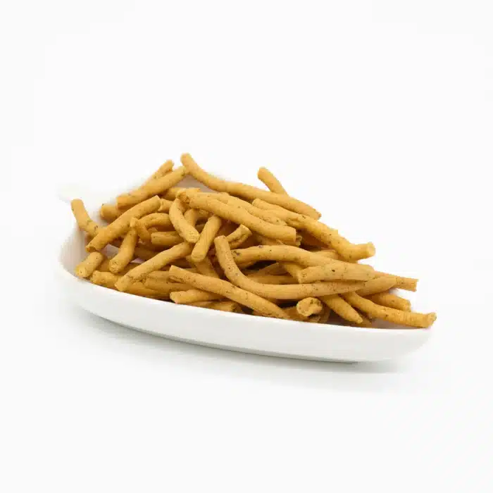 Thikha Gathiya in white ceramic Plate by Chandra Foods