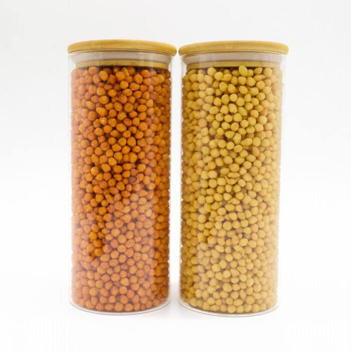 Two types of bundi in two glass container Masala Boondi & Plain Boondi