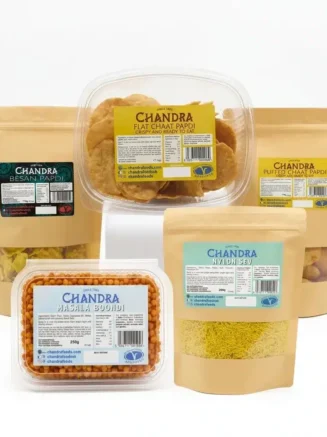 Chandra Foods Papdi Chaat Combo with Flat Chaat Papdi, Puffed Chaat Papdi, Besan Papdi, Nylon Sev and Masala Boondi