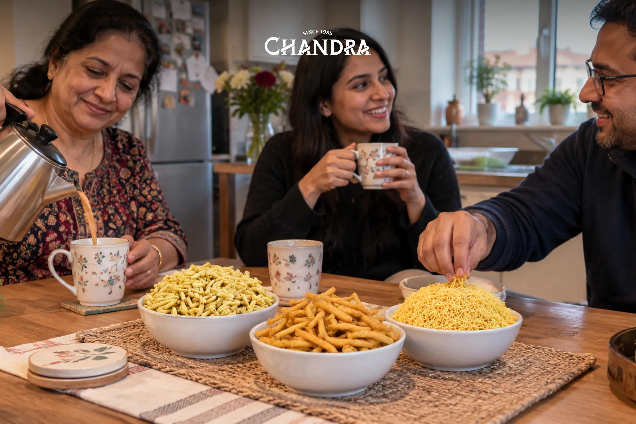 Gujarati Snacks For Chai Including Ganthiya, Chevda And Sev