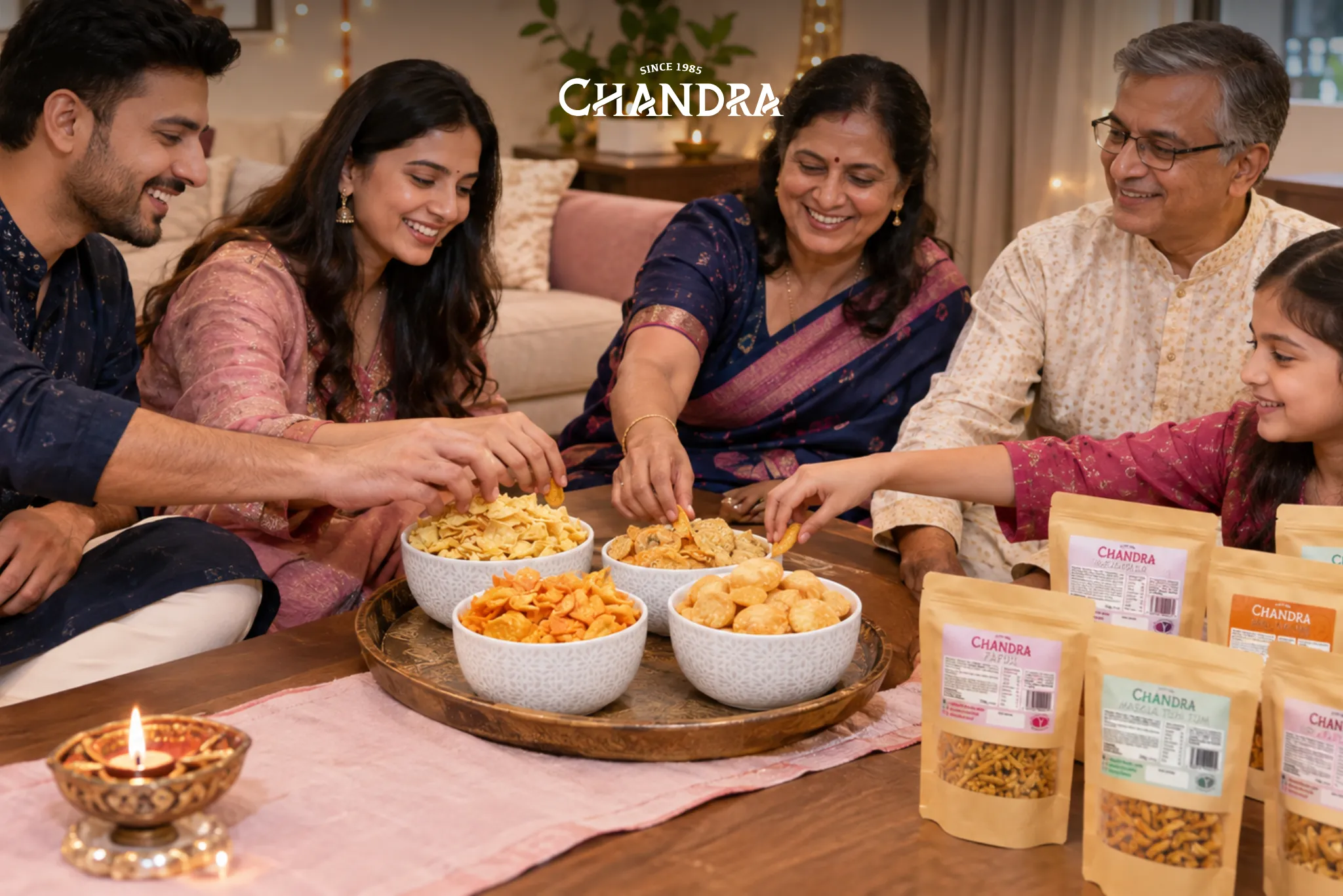 Traditional Gujarati Diwali Thali With Fafda, Gathiya, Chakri, Chevda, Sev And Boondi