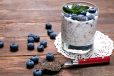 Healthy breakfast. Pudding with chia seeds and blueberries.
